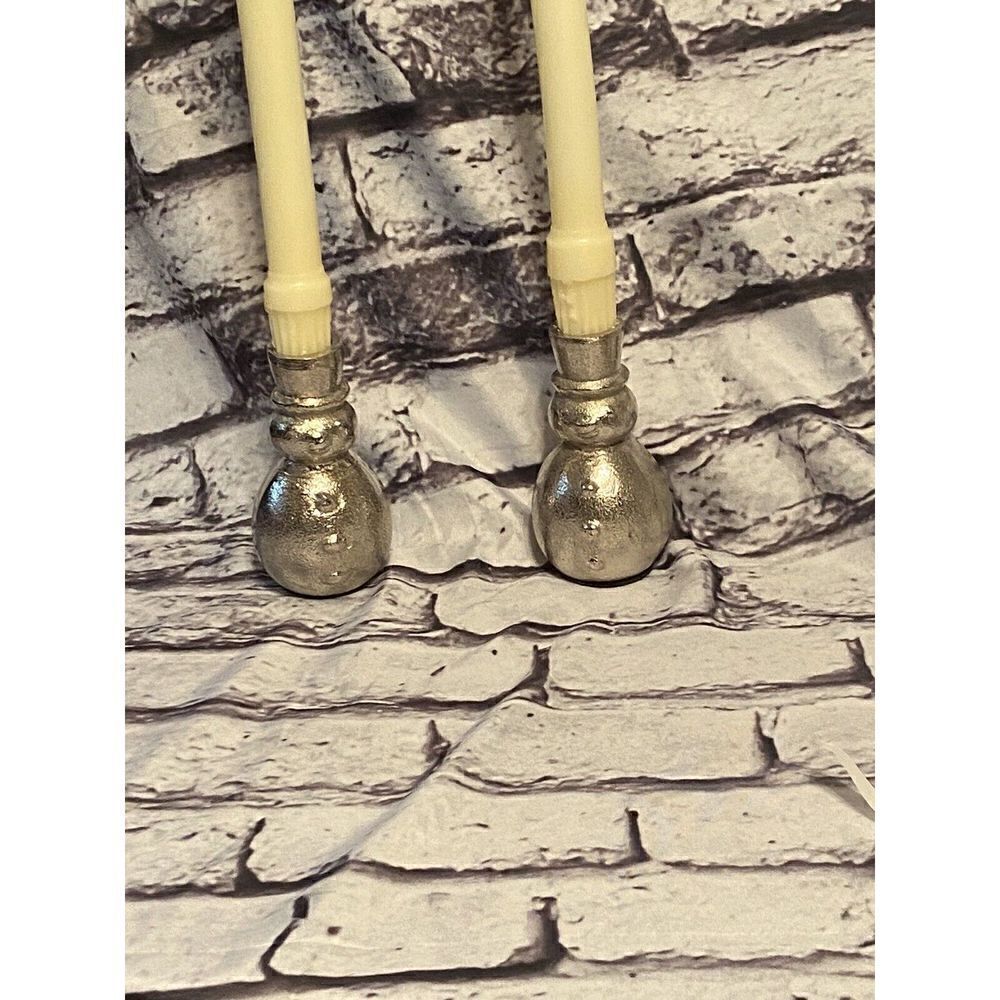 Set of 2 Silver Snowmen Taper Candle Holders - Picture 3 of 8